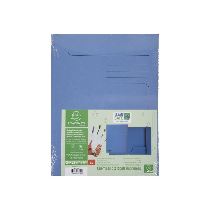 3130630331223-Exacompta Clean'Safe - 5 chemises à 2 rabats - A4 - bleu-P_400003337_1-2