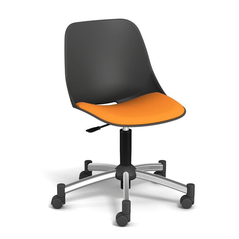 3660916001064-Chaise PALM - coque noire - assise mandarine - base chromé-P_400005758_1-0
