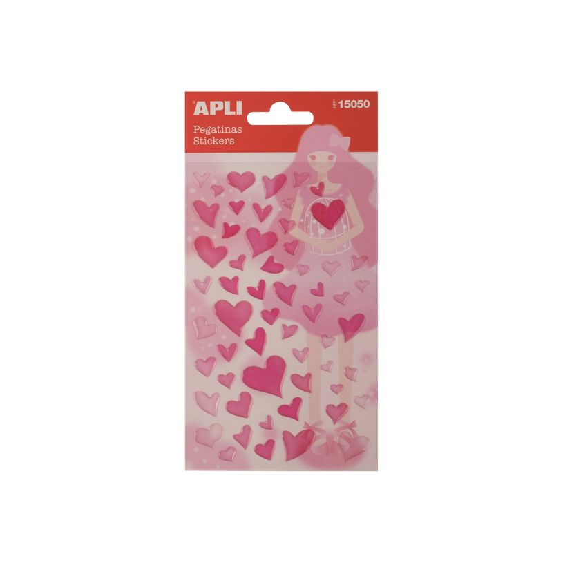 8410782150503-APLI kids - Stickers adhésifs - 56 pièces - cœurs roses et paillettes-P_400008816_1-0