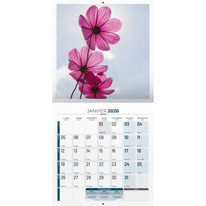 3592930027068-Calendrier illustré BOUCHUT 30 x 30 cm FLEURS Pefc 70 %--1