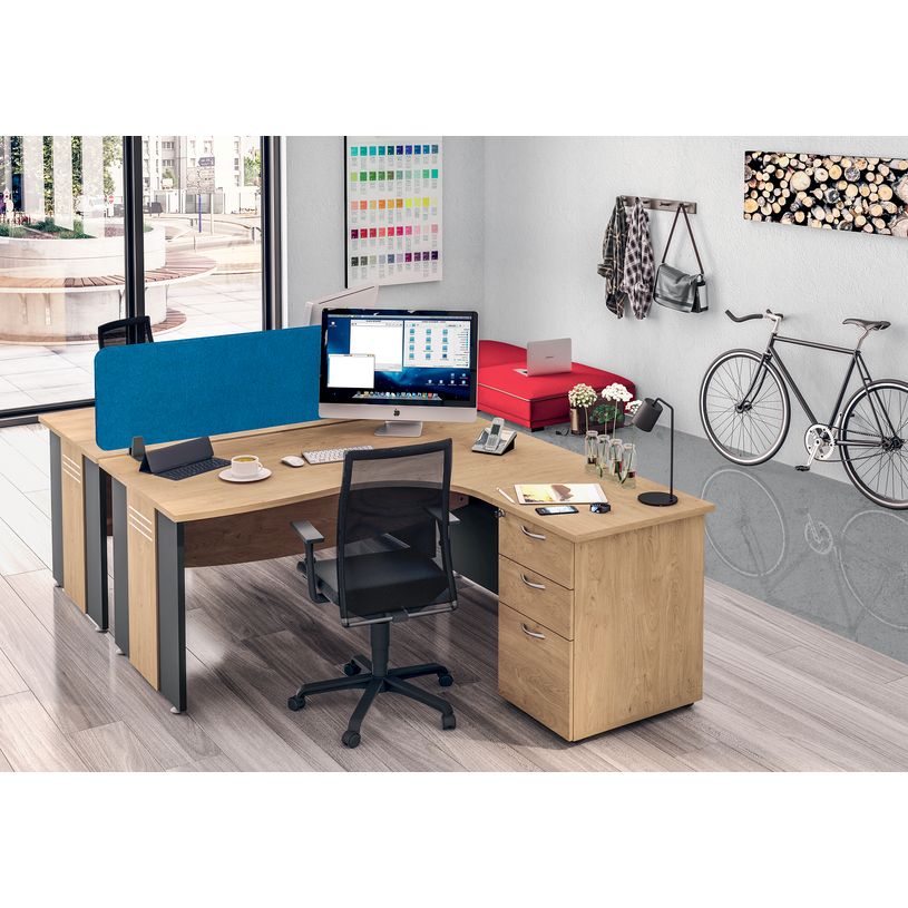 3253310175426-Bureau compact à gauche DUAL - L160 cm - Pieds blanc - plateau imitation Erable (Pieds de renfort ou caisson bout de bureau obligat-P_400009073_3-1