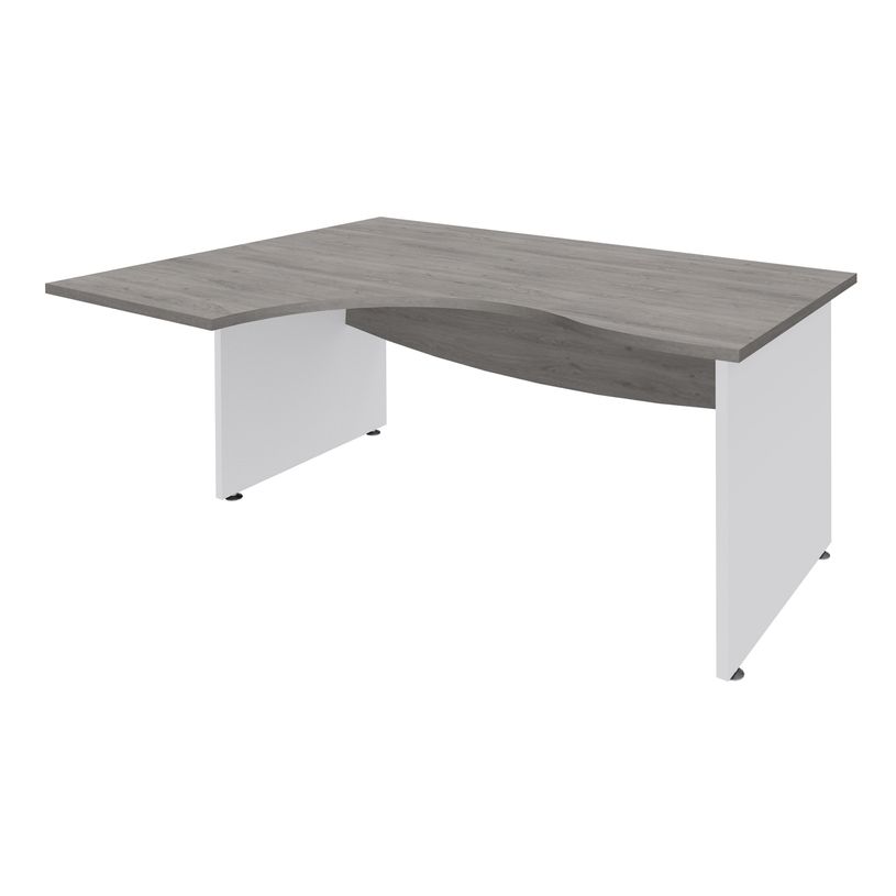 3253310175600-Bureau compact à gauche DUAL - L180 cm - Pieds blanc - plateau imitation Chêne gris (Pieds de renfort ou caisson bout de bureau obligat-P_400009106_1-0