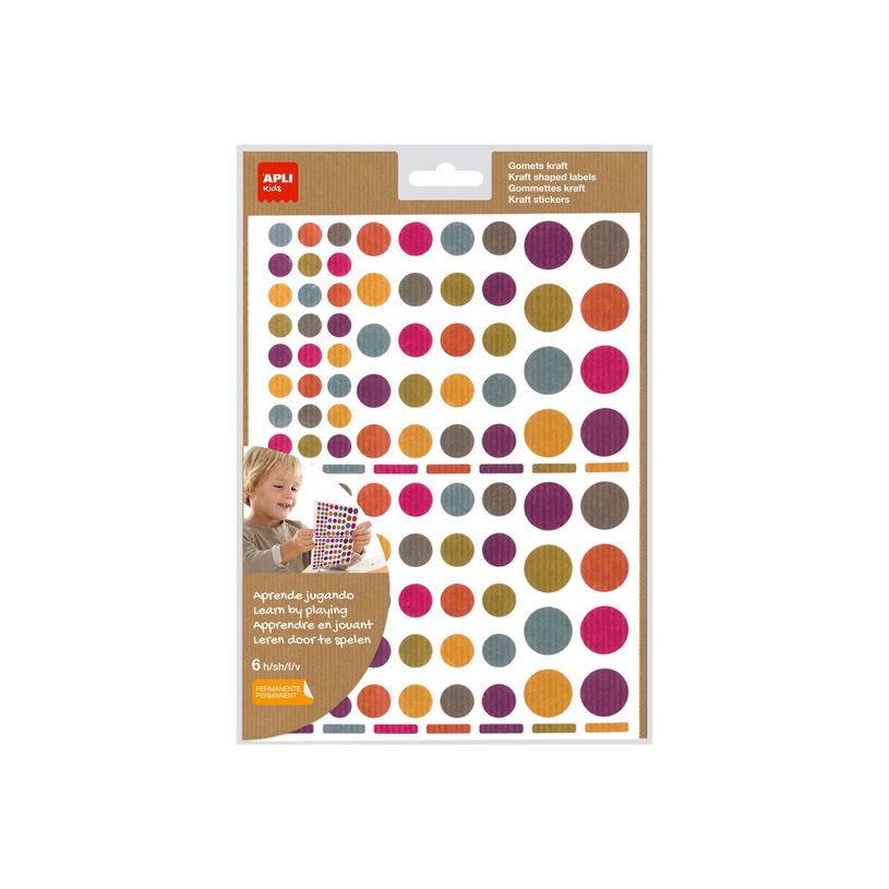 8410782187691-Apli Kids - 624 Gommettes kraft - couleurs assorties : jaune, violet, rouge, bleu clair, vert clair, g-P_405111162_1-0
