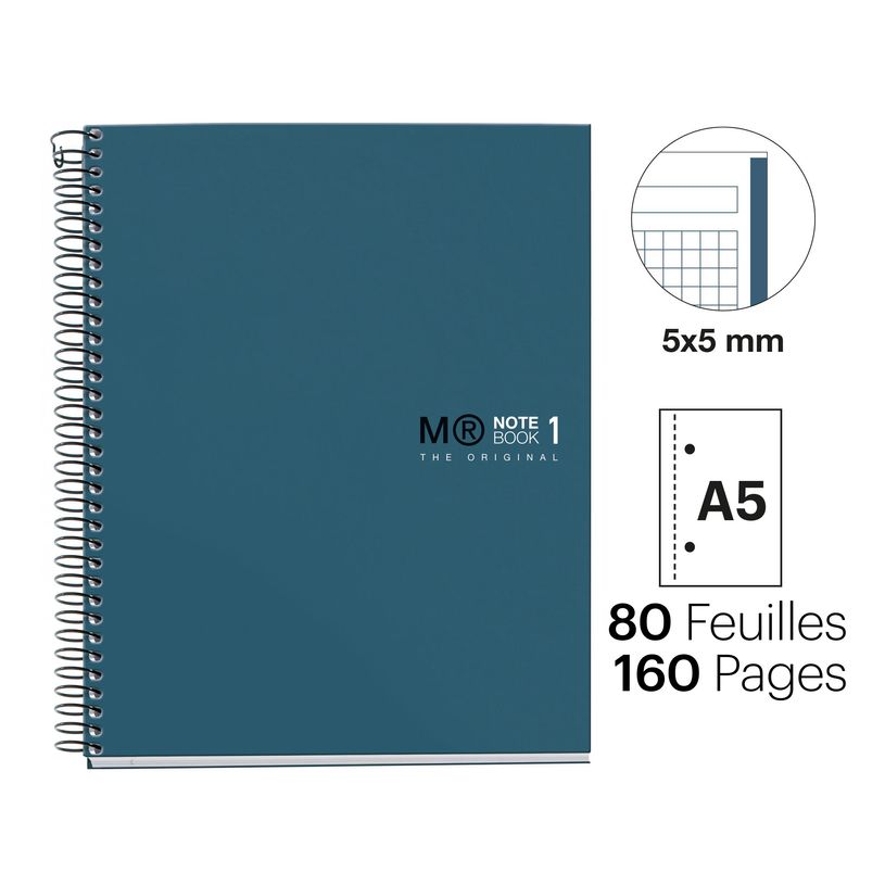 8422593465899-THE ORIGINAL NOTEBOOK, couverture rigide, A5, quadrillage 5x5 mm, 80 feuilles de 1 couleurs, Miquelrius--1