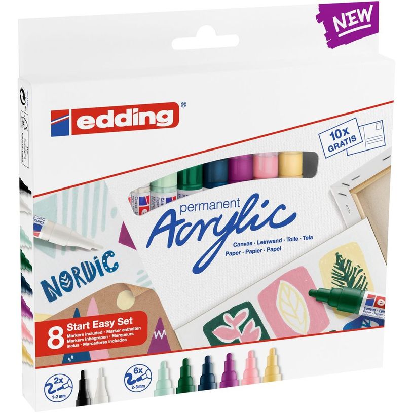 4057305031020-Edding Nordic - Pack de 8 marqueurs acryliques - noir, jaune pastel, rouge, vert mousse, b-P_405117148_5-0