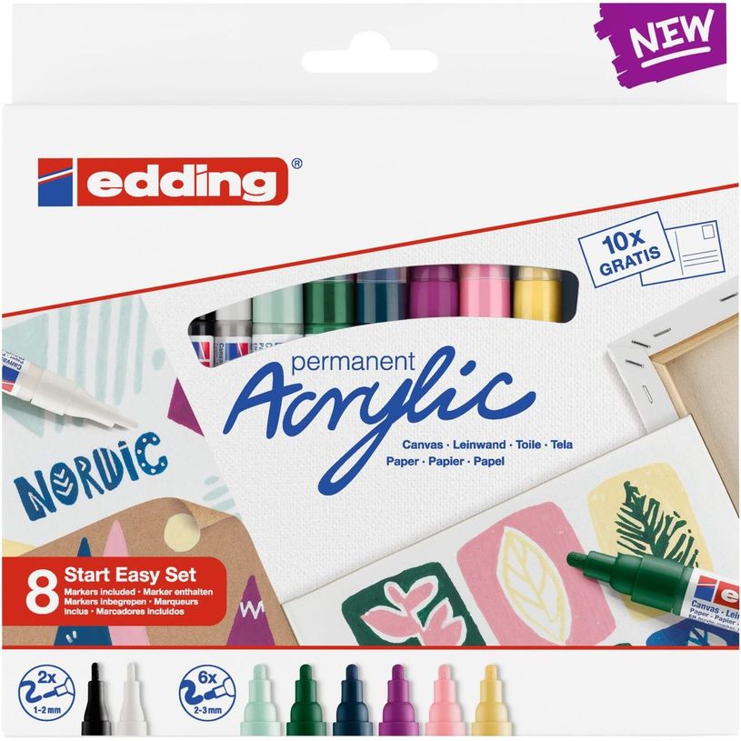 4057305031020-Edding Nordic - Pack de 8 marqueurs acryliques - noir, jaune pastel, rouge, vert mousse, b-P_405117148_6-1
