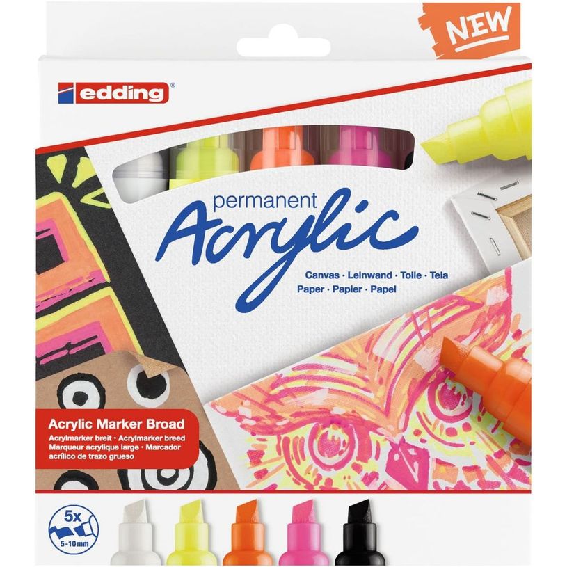 4057305030849-Edding 5000 - Pack de 5 Marqueurs acryliques - jaune fluo, orange fluo, rose néon, noir p-P_405117153_1-0
