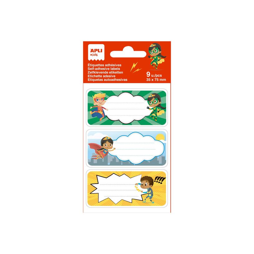 8410782190196-Apli Kids - 9 Étiquettes scolaires super héros - 75 x 35 mm-P_405117707_1-0