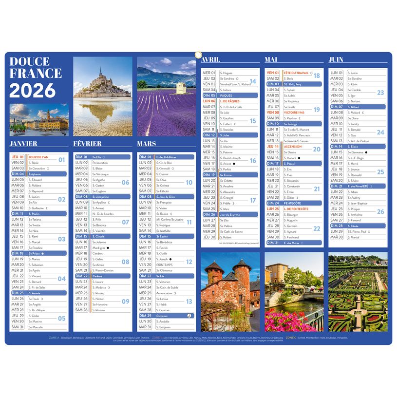 3592930026757-Calendrier bancaire illustré année civile BOUCHUT " Douce France Medium" 32 x 42 cm Pefc 70 %--0