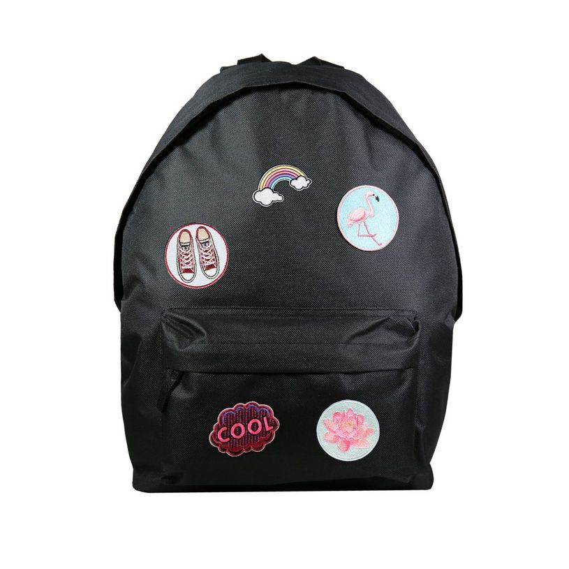 3666311016344-Sac à dos + 1 trousse - 1 compartiment - noir - avec 5 patchs fille - Bagtrotter-P_405128951_1-0