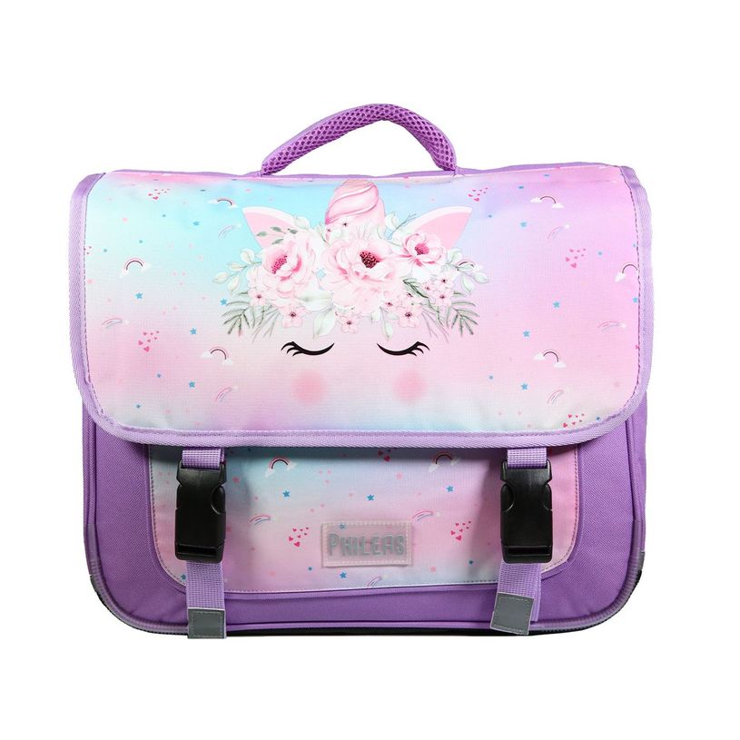 3666311010410-Cartable Phileas Licorne 38 cm - 2 compartiments - violet - Bagtrotter-P_405128954_1-0