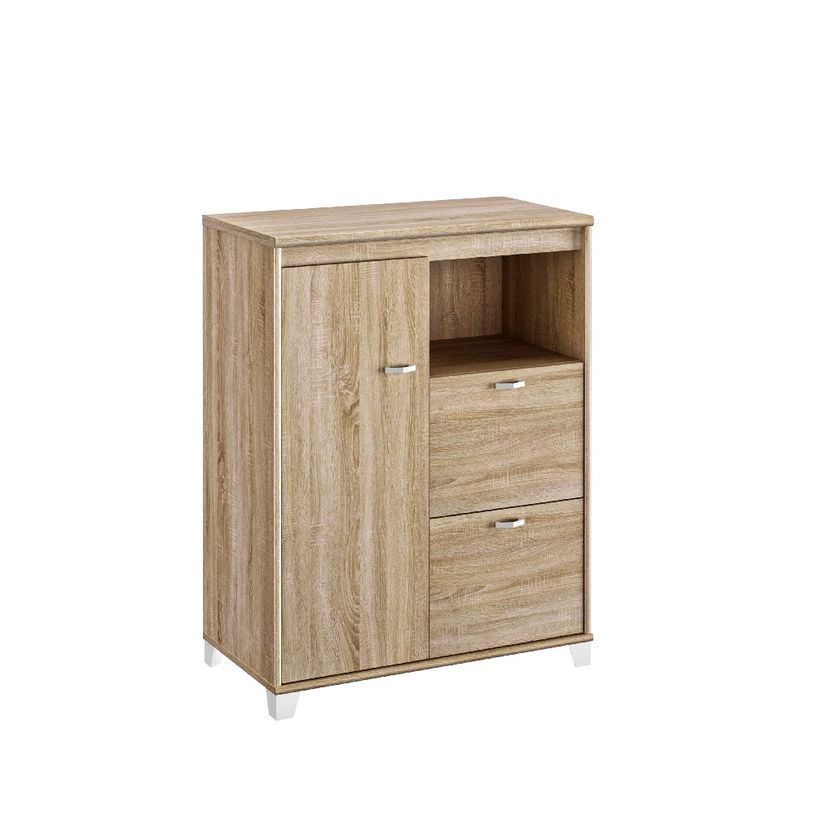 3483601144569-Rangement bas MAMBO - L80 x H112 x P46 - 1 porte / 2 tiroirs - Chêne Sonoma/blanc-P_405132841_1-0