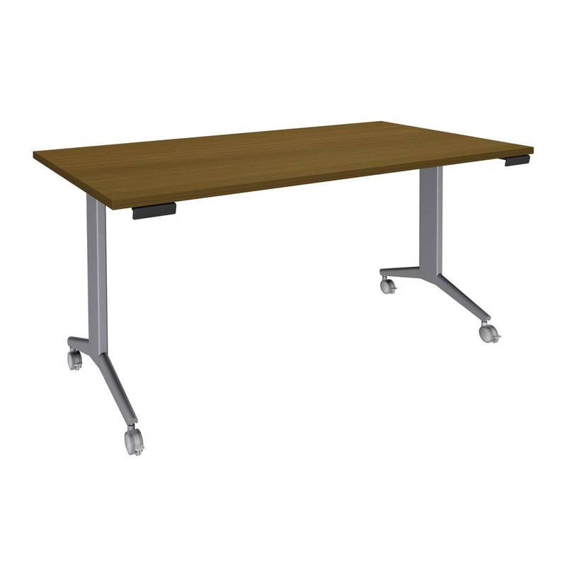 3253310464131-Table de réunion abattantes - L160 x P80 cm - pied alu - plateau imitation noyer -P_405133444_1-0