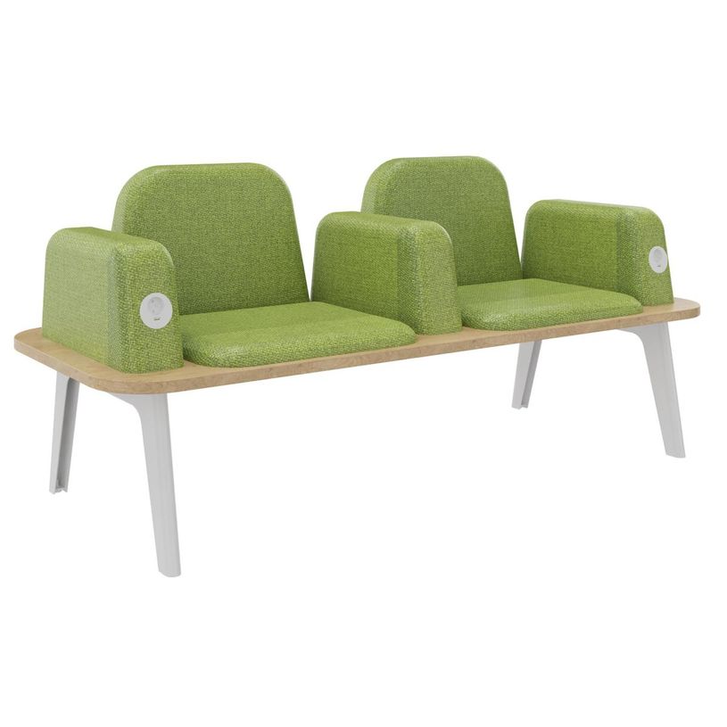 3253310179370-Banquette ILO - 2 places L172xP67cm -  blanc - structure chêne clair - tissu kiwi-P_405134612_1-0