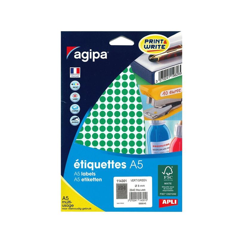 3270241143010-Apli Agipa - Etui A5 - 2940 Pastilles vertes - diamètre 8 mm - réf 114301-P_405137251_3-0