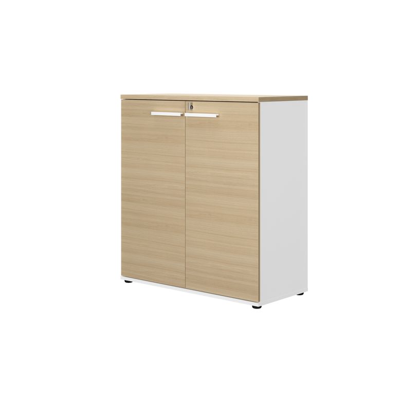 3483601097858-Rangement mi-haut CONNEXION - L80 x H109 x P45 - 2 portes - 2 étagères - Chêne/blanc-P_405137437_1-0