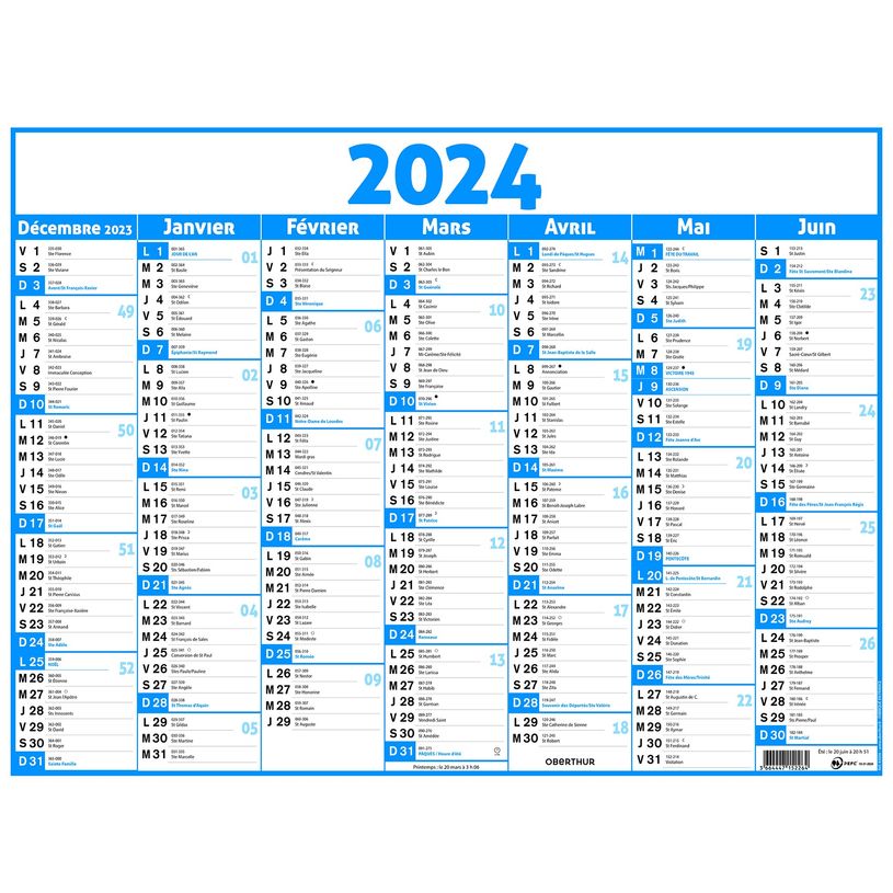 3664447154596-Calendrier Classique - 7 mois par face - 21 x 26,5 cm - bleu - Oberthur-P_405149380_1-0