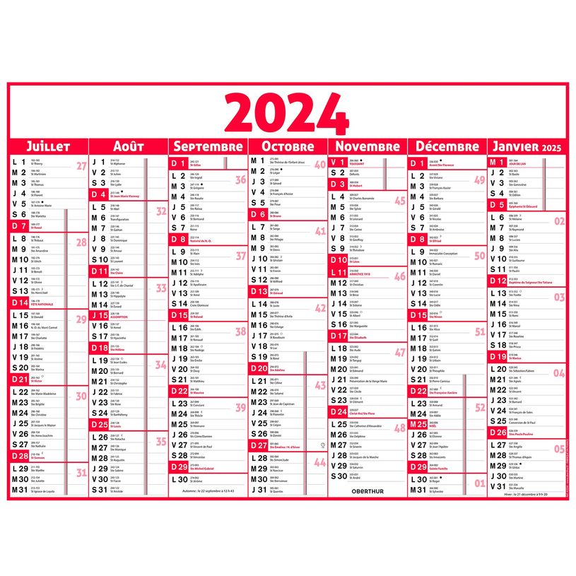3664447154602-Calendrier Classique - 7 mois par face - 21 x 26,5 cm - rouge - Oberthur-P_405149381_2-1