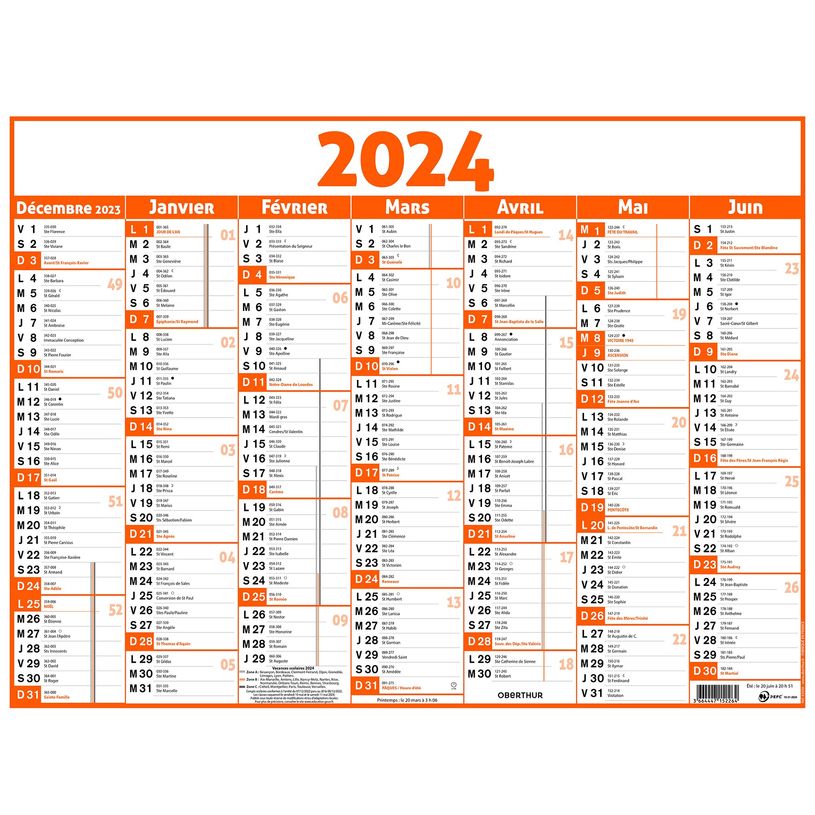 3664447154619-Calendrier Classique - 7 mois par face - 21 x 26,5 cm - orange - Oberthur-P_405149382_1-0