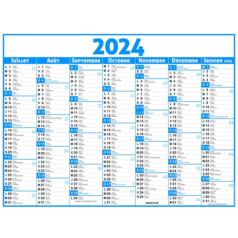 3664447154657-Calendrier Classique - 7 mois par face - 43 x 55 cm - bleu - Oberthur-P_405149386_2-1