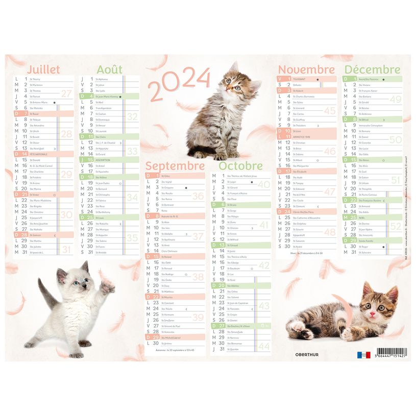 3664447151427-Calendrier Chats 4 saisons - 6 mois par face - 32 x 42 cm - Oberthur-P_405149419_2-1