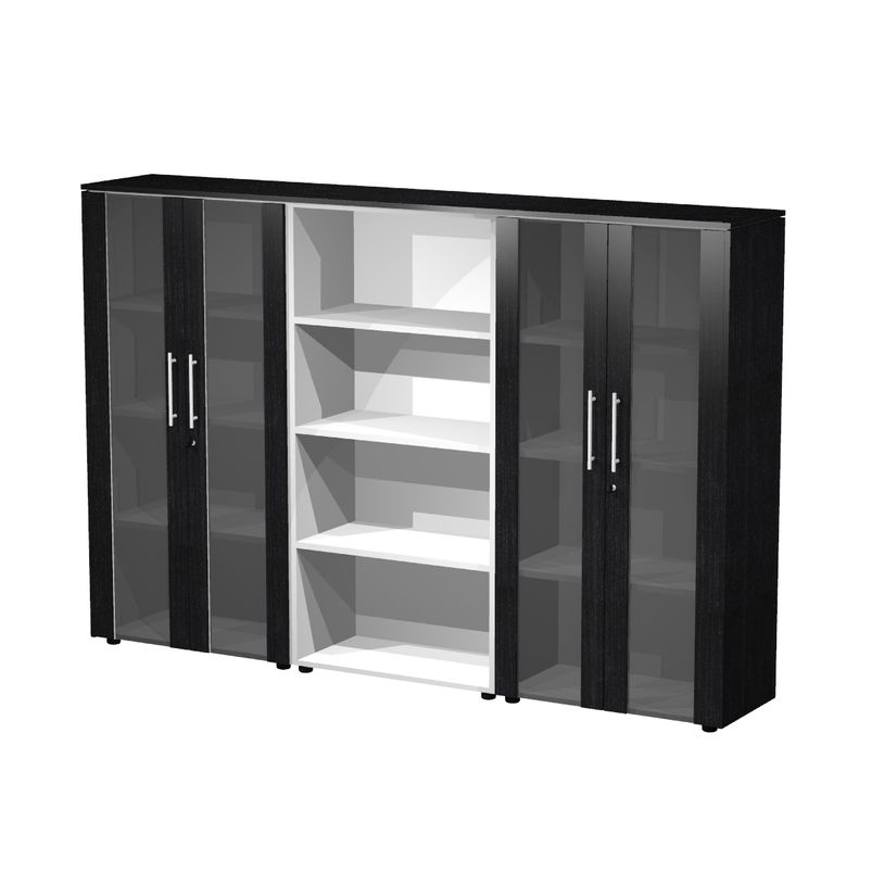 7331920003554-Bibliothèque haute triple Flora - L242,8xP43xH158,2 cm - 4 portes vitrées - 9 étagères-P_405154494_1-0