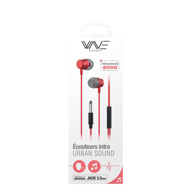 3701090637660-Wave Concept Urban Sound - Écouteurs filaire avec micro - intra-auriculaire - rouge-P_405163104_5-4