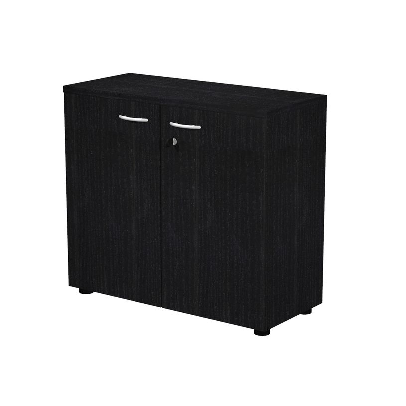 7331920002137-Bibliothèque basse Trend - L80xP35xH72 cm - 2 portes en mélaminé avec serrure - imitati-P_405165823_1-0