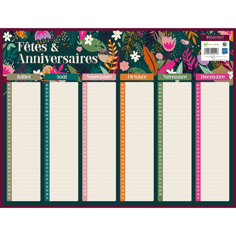 3592930004496-Bouchut - Calendrier perpétuel Fêtes et anniversaires - 32 x 42 cm--2