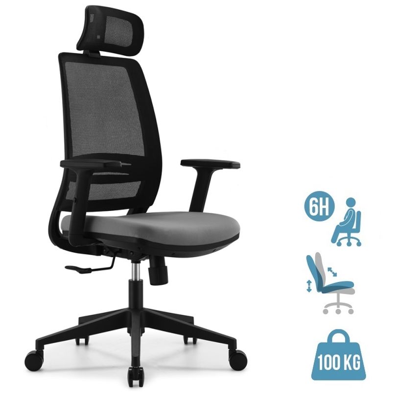 3760185024570-Fauteuil de bureau OPEN - accoudoirs réglables - appuie-tête réglable - gris-P_405181446_1-0