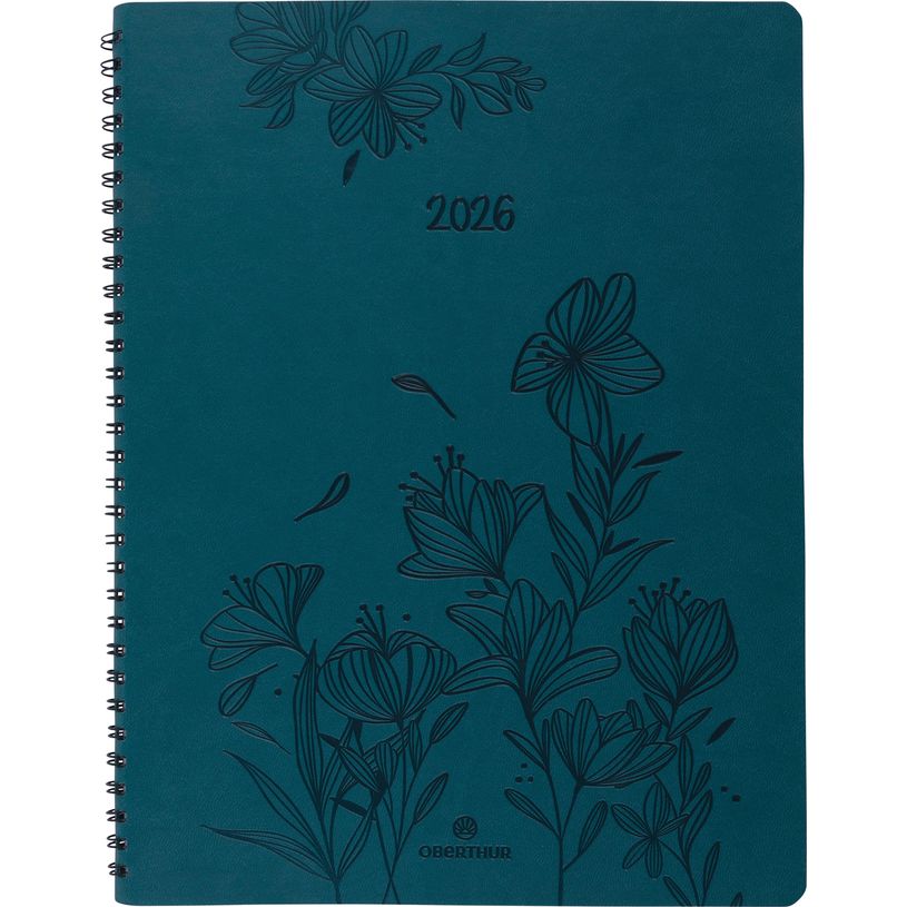 3664447204871-Agenda à spirale Primrose - 1 semaine sur 2 pages - 22 x 28 cm - vert canard - Oberthur--0