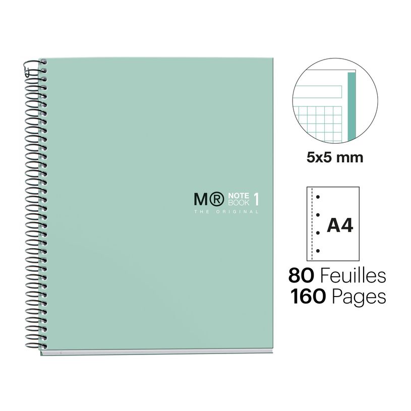 8422593466995-THE ORIGINAL NOTEBOOK, couverture rigide, A5, quadrillage 5x5 mm, 80 feuilles de 1 couleur, Miquelrius,--1