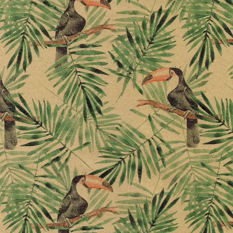5404019381375-Rouleau papier cadeau kraft 0,7 x 50 m 65g imprimé tropical - Viquel-P_405221360_2-1
