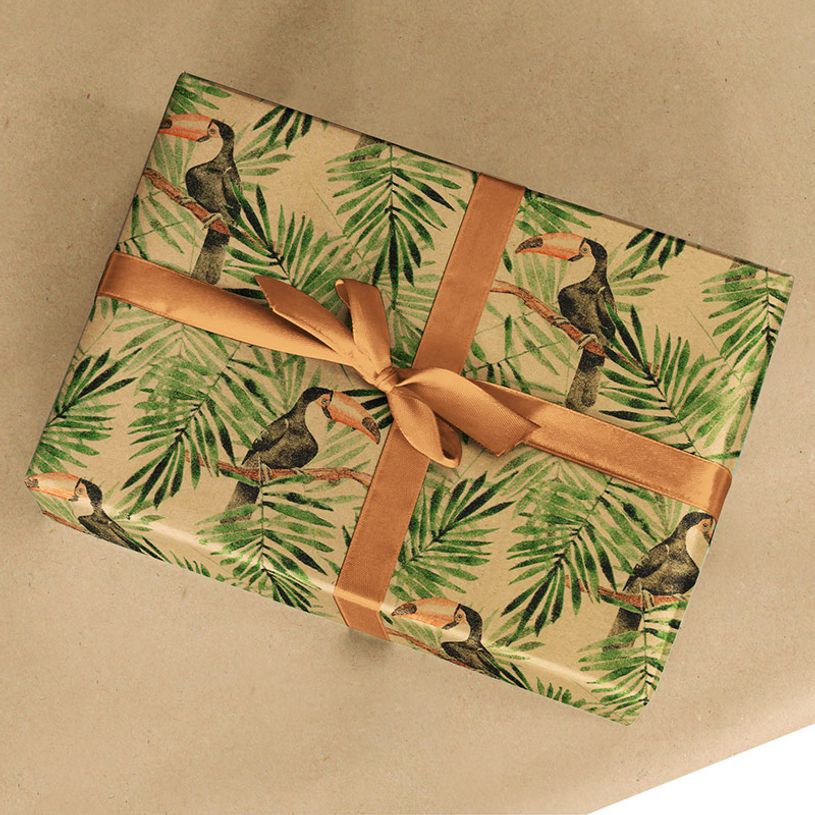 5404019381375-Rouleau papier cadeau kraft 0,7 x 50 m 65g imprimé tropical - Viquel-P_405221360_3-2