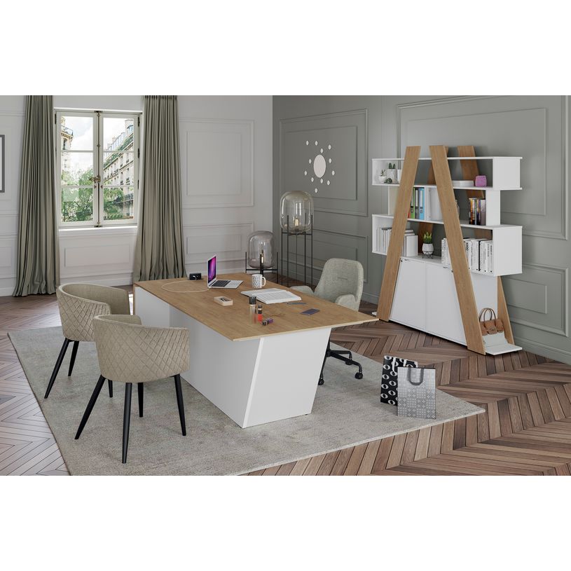 3253310544109-Bureau KHEOPS avec pied droit à gauche - L200 - plateau imitation chêne clair - structur-P_405223985_4-1