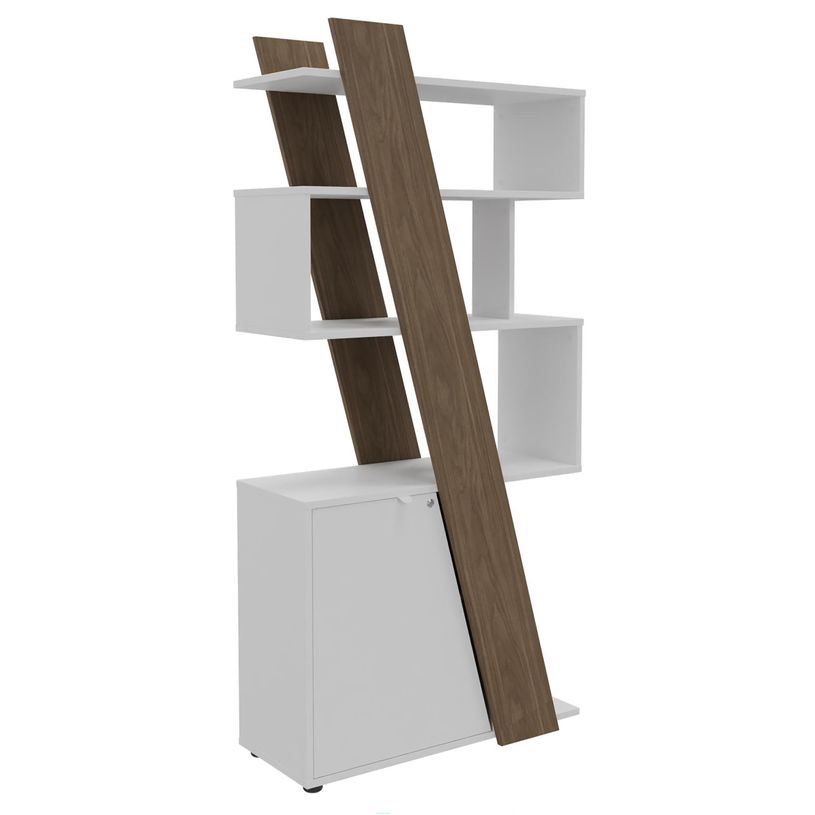 3253310544604-Bibliothèque KHEOPS  - porte à gauche - structure blanc perle - finition imitation noyer-P_405224013_1-0