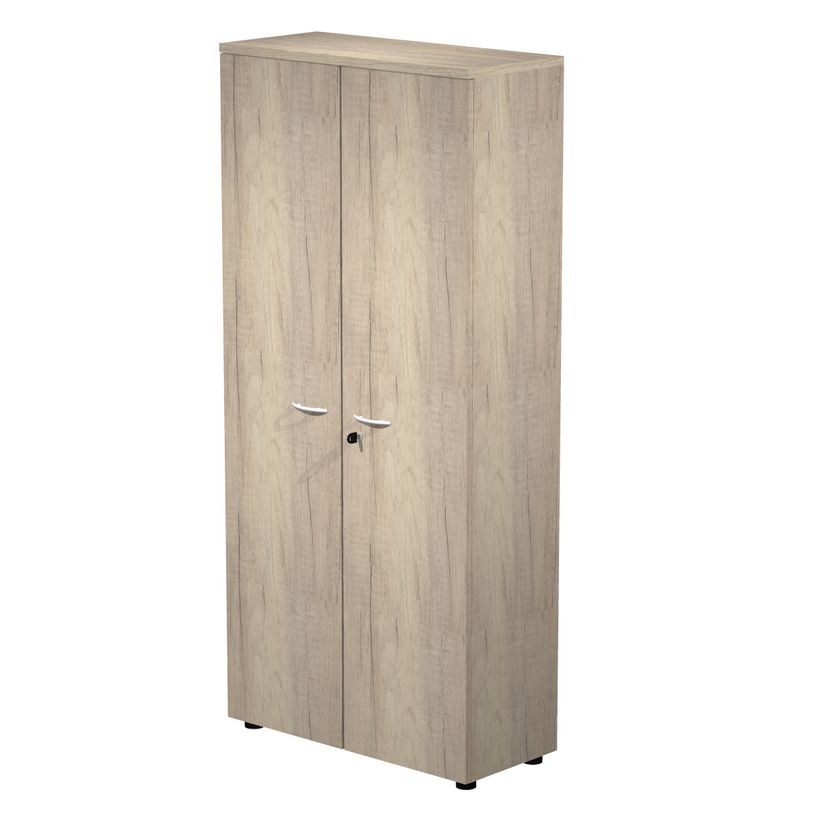 0404052241372-Bibliothèque haute Trend - L80xP35xH180 cm - 2 portes en mélaminé avec serrure - imitat-P_405224137_1-0