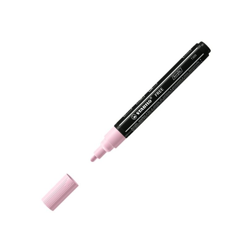 4006381615143-STABILO Free T300 Candy - 5 Marqueurs - permanent - rose poudré, rose, bleu clair, bleu cobalt, blanc - opaque - encre acrylique -P_405234765_1-0