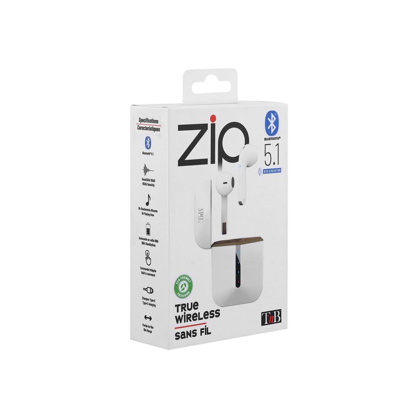 3303170116777-T'nB ZIP - Écouteurs sans fil avec micro - embout auriculaire - Bluetooth - blanc-P_405236094_3-4