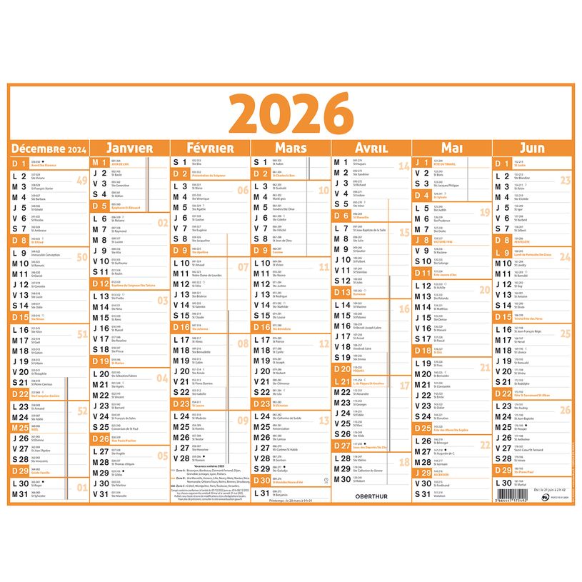 3664447209555-Calendrier Classique - 7 mois par face - 320 x 420 mm - orange - Oberthur--0