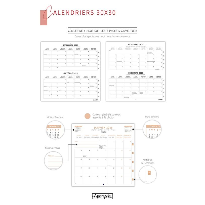 3494150174068-Calendriers 30x30cm 16 mois Aquarupella - Mila Marquis--1