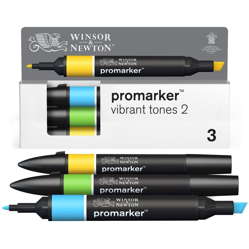 884955097281-WINSOR & NEWTON - ProMarker tons vif 2 - marqueur double pointe - bleu ciel vert vif tournesol - encre à base de colo-P_405244941_1-0