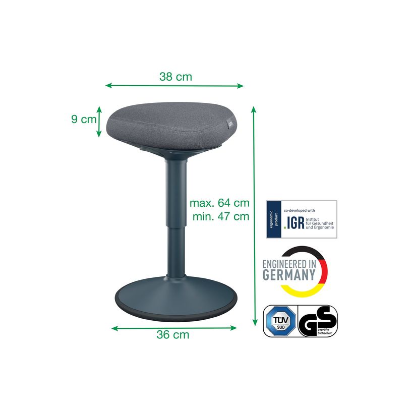 4002432138418-Leitz Ergo Active - Tabouret - ergonomique - triangulaire - pivotant - tissu recyclé à 1-P_405245713_2-8