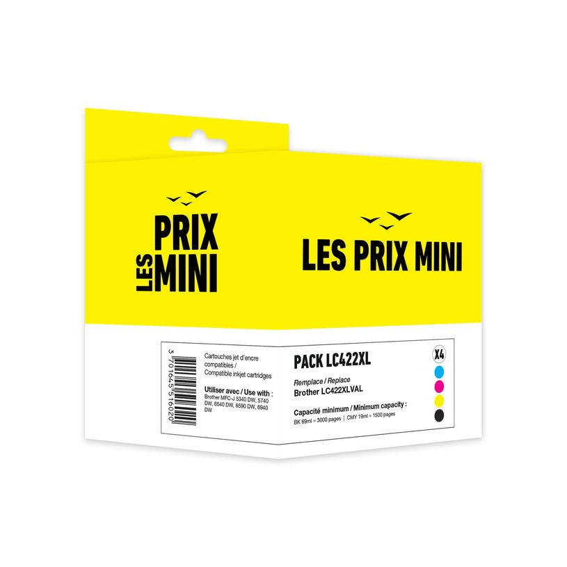 3701645516020-Cartouche compatible Brother LC422XL - Pack de 4 - noir, cyan, magenta, jaune - LES PRIX M-P_405246722_1-0