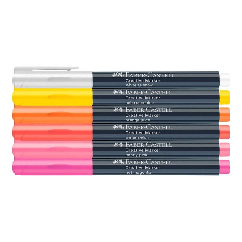 4005401607052-Faber-Castell Creative Summer breeze - Etui de 6 marqueurs - white as snow, hello sunshine, jus d'orange, pastèque, ros-P_405247406_1-0
