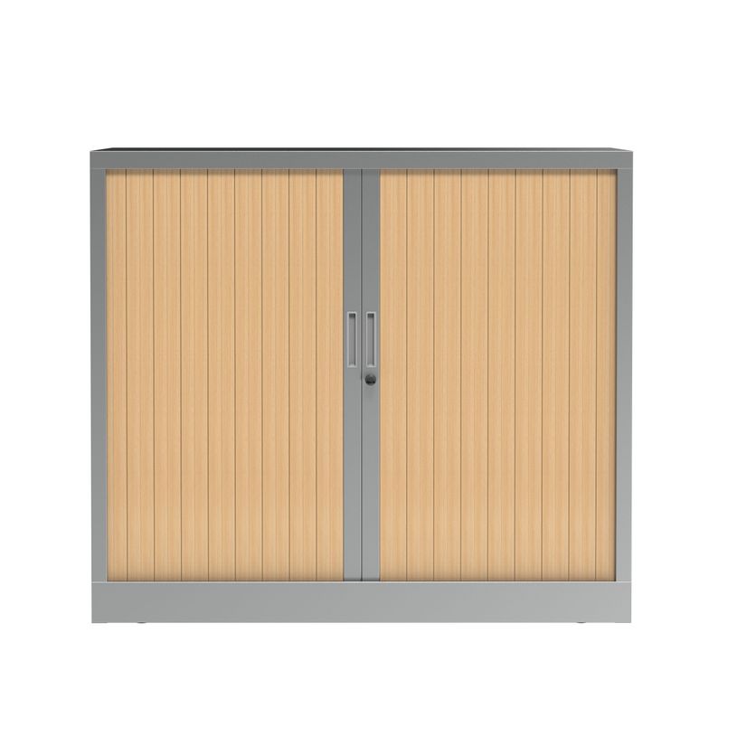 3700339996032-Armoire basse à rideau - L120 x H105 x P43 cm - corps alu/rideau chêne-P_405247684_1-0