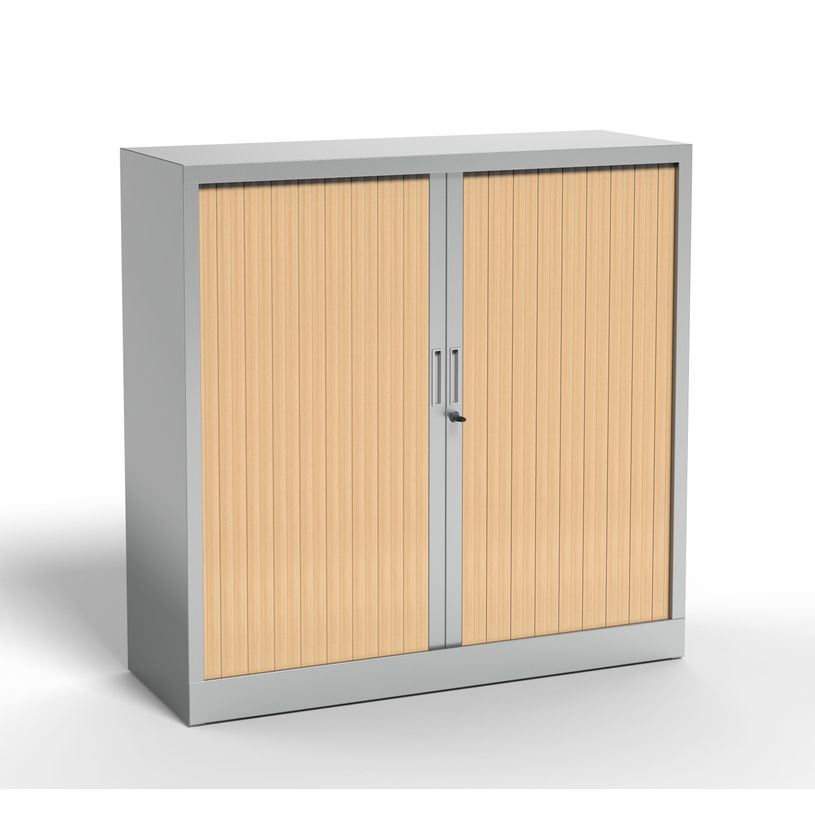 3700339996032-Armoire basse à rideau - L120 x H105 x P43 cm - corps alu/rideau chêne-P_405247684_2-1