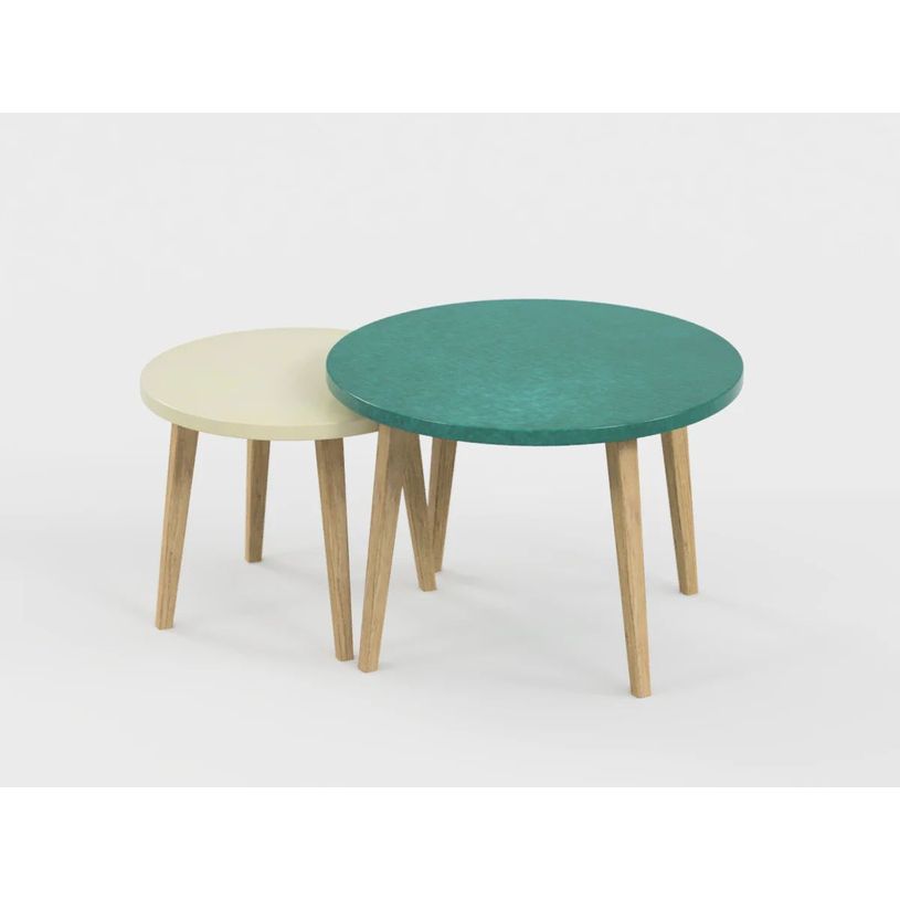 0404052551068-Lot de 2 tables basses - 60X42cm & 45X37cm - Vert sauvage et Sable--0