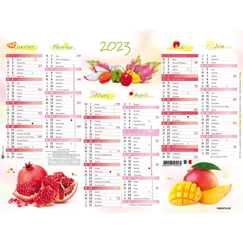 3664447125572-Oberthur Cuisine et Saveurs - Calendrier 6 mois par face - 40,5 x 52 cm-P_79148031_1-0