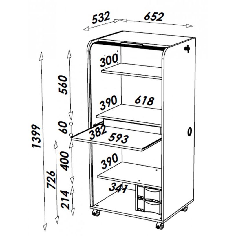 3253311400022-Armoire à rideaux ORGA - 2 tiroirs - H140 cm - Blanc-P_79355312_5-3